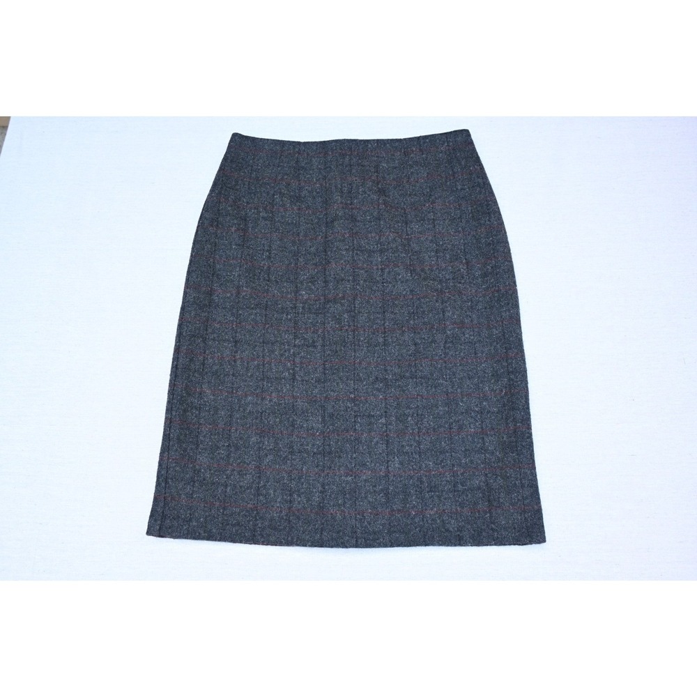 Woolrich Womens 14 Wool Tweed Pencil Skirt Charcoal Grey Windowpane Classic